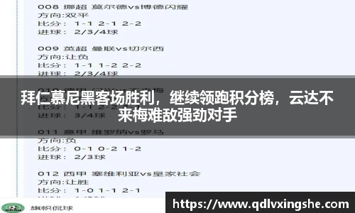 拜仁慕尼黑客场胜利，继续领跑积分榜，云达不来梅难敌强劲对手